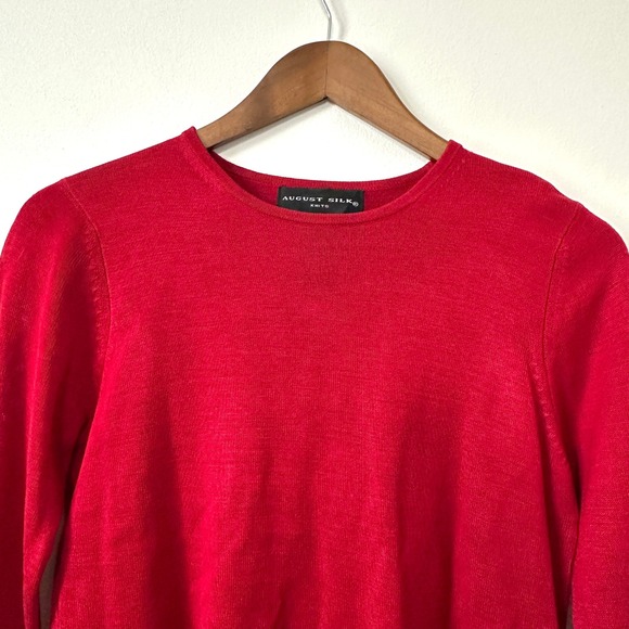 August Silk 100% Silk Red Knit Top Long Sleeve S Lightweight Capsule Minimalist - Picture 4 of 9